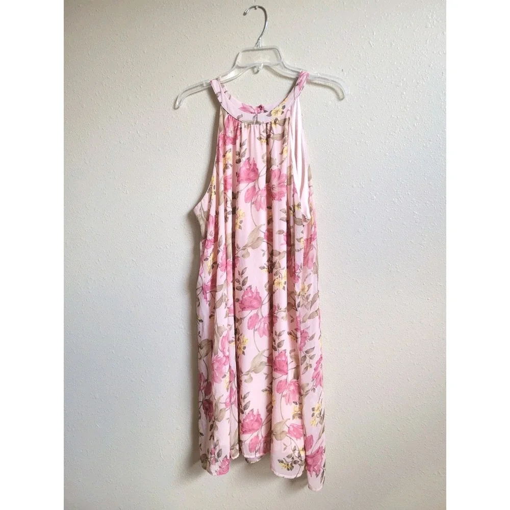 New York & Company Pink Floral Sleeveless A Line Dress‎ Sz XL